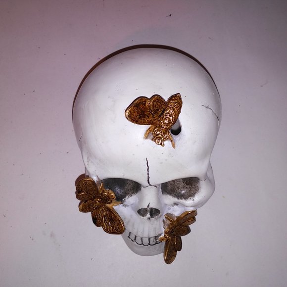 Halloween Decoration Skull Gold Bugs White Creepy Skeleton Head Home Decor Brand - Picture 13 of 13